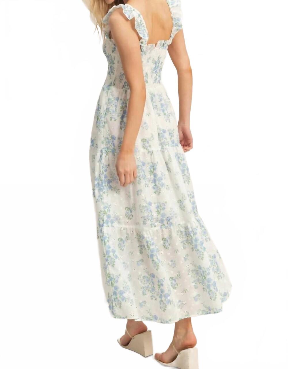 NEW HYFVE smocked floral ruffle strap dress in blue - Picture 2 of 4